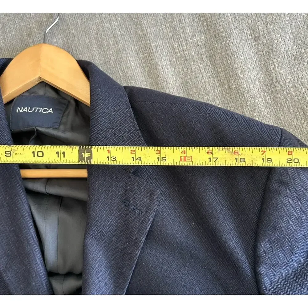 Nautica Silk Wool Blazer Sport Jacket 48R Preppy Coastal.Blue Old Money